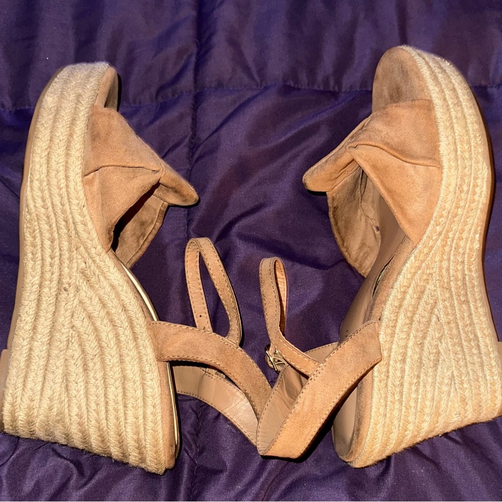 Lane Bryant Tan Espadrille Wedges with Ankle Straps